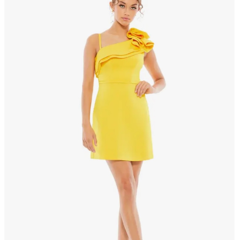 Mac Duggal Yellow One-Shoulder Mini Dress